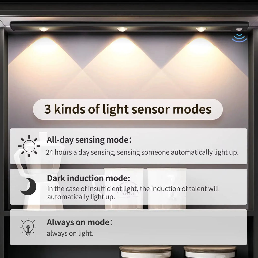 LED-Schrankleuchte mit Bewegungssensor – Ultradünn, kabellos & dimmbar mit 3 Lichtfarben.