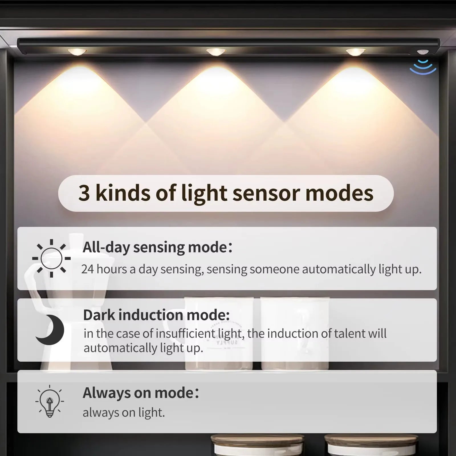 LED-Schrankleuchte mit Bewegungssensor – Ultradünn, kabellos & dimmbar mit 3 Lichtfarben.