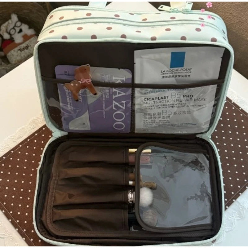 Mint Green Polka Dots Makeup Bag