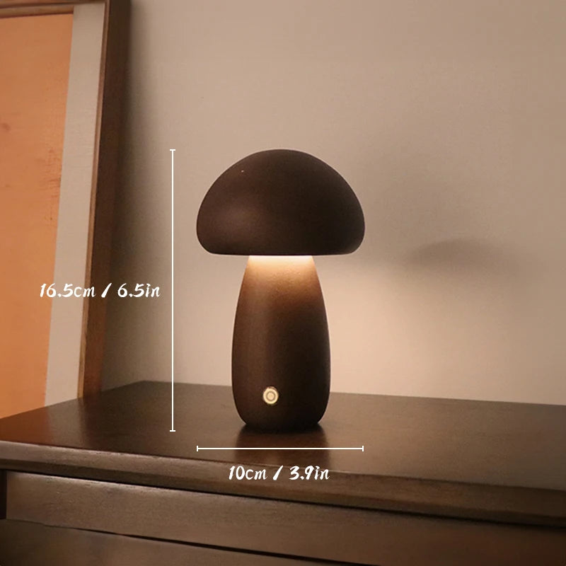 Wooden Mushroom Night Light Touch