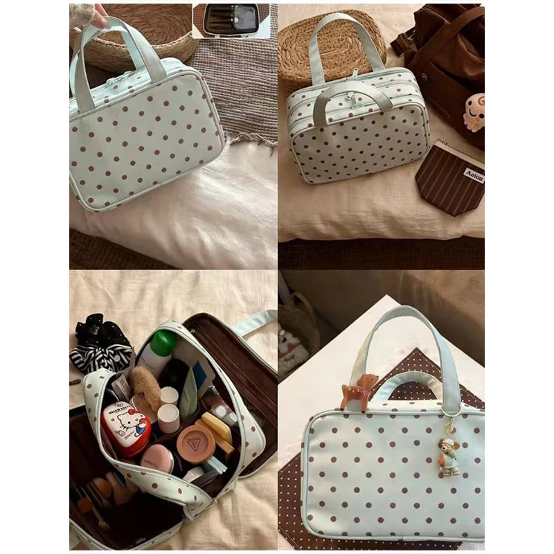 Mint Green Polka Dots Makeup Bag
