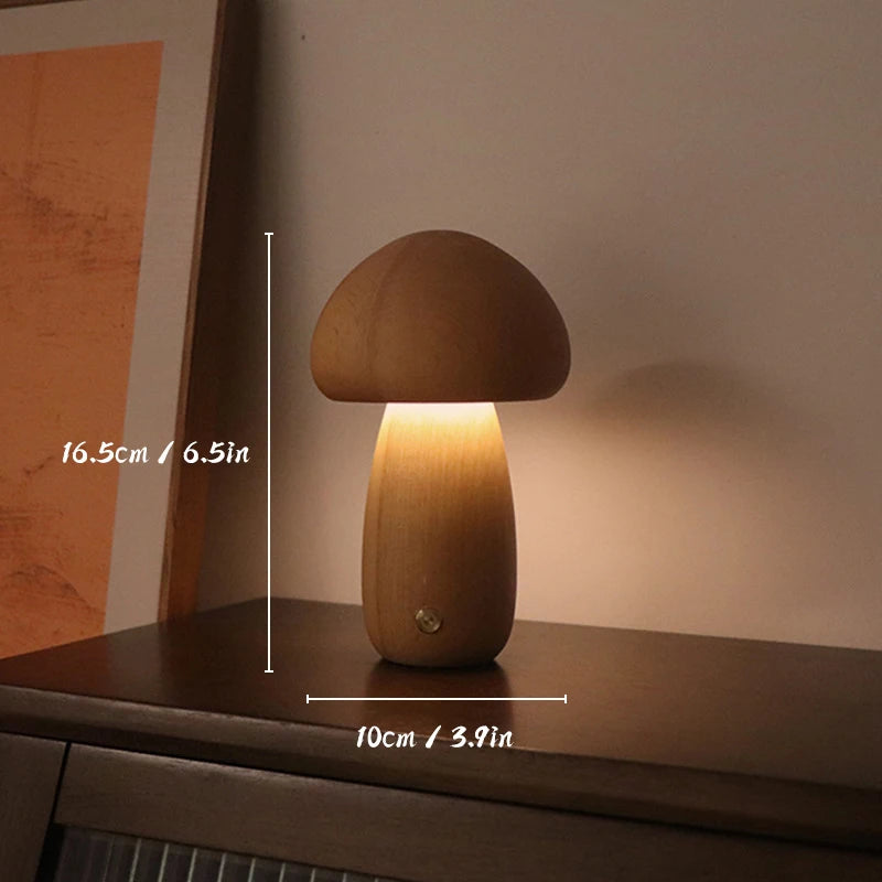 Wooden Mushroom Night Light Touch