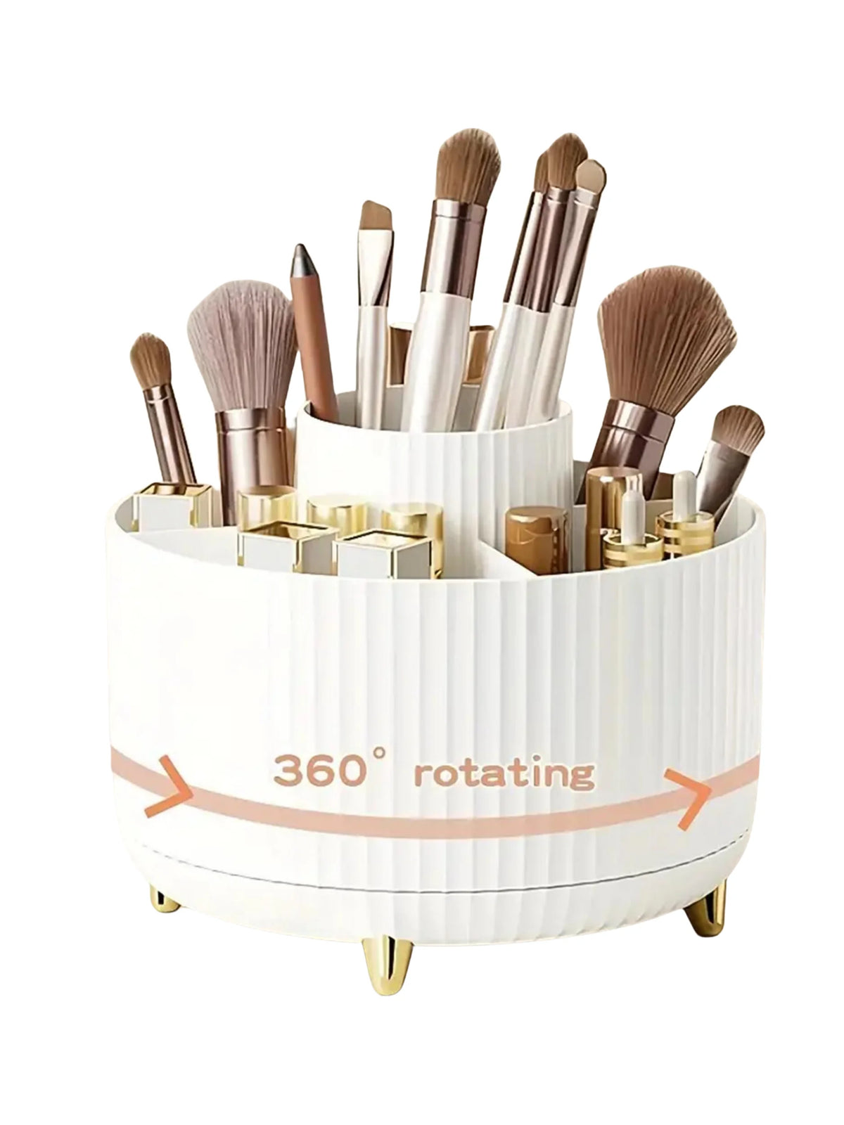 360° Rotating Makeup Organizer – Stylish Cosmetic Holder with 5 Compartments for an Organized Vanity.