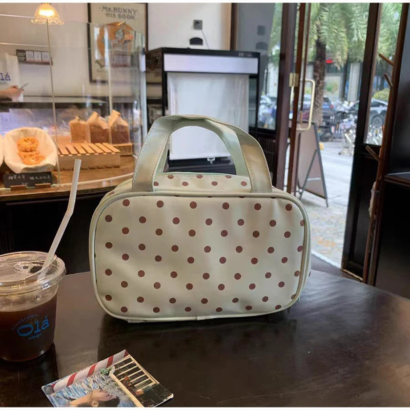 Mint Green Polka Dots Makeup Bag