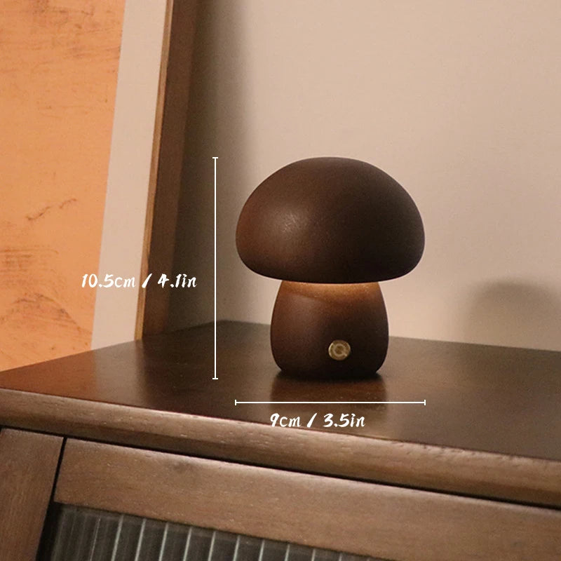 Wooden Mushroom Night Light Touch