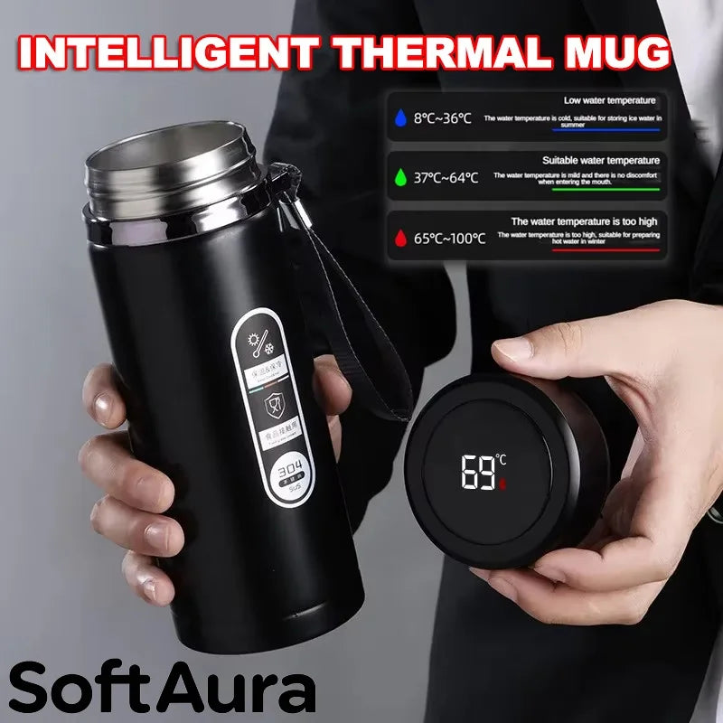 SoftAura Stainless Steel Thermos Bottle LED