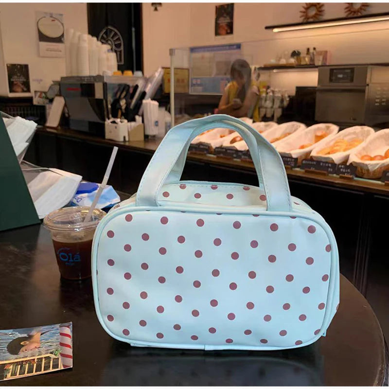 Mint Green Polka Dots Makeup Bag