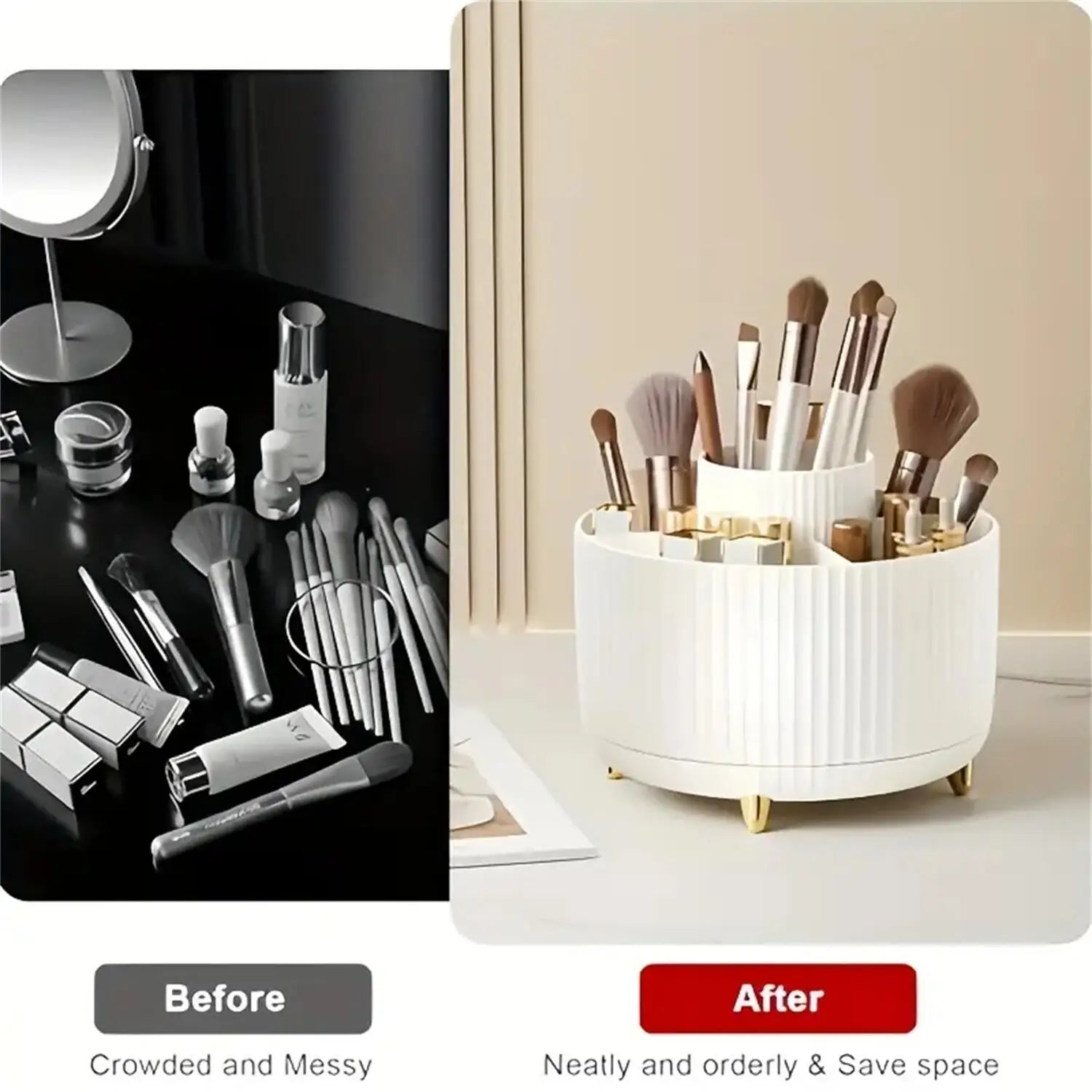 360° Rotierender Make-up-Organizer – Stilvoller Kosmetik-Halter mit 5 Fächern für Ordnung auf deinem Schminktisch.