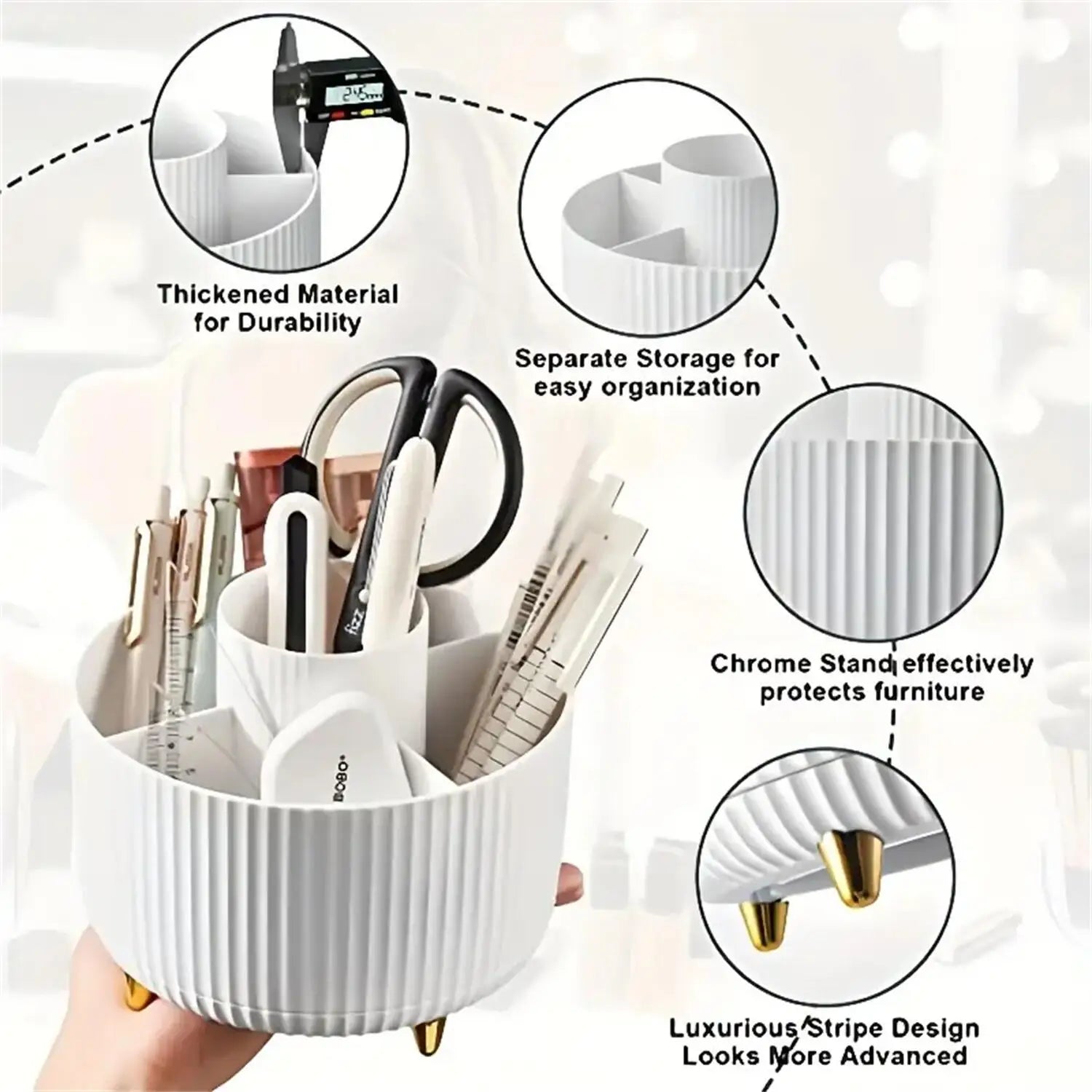 360° Rotierender Make-up-Organizer – Stilvoller Kosmetik-Halter mit 5 Fächern für Ordnung auf deinem Schminktisch.