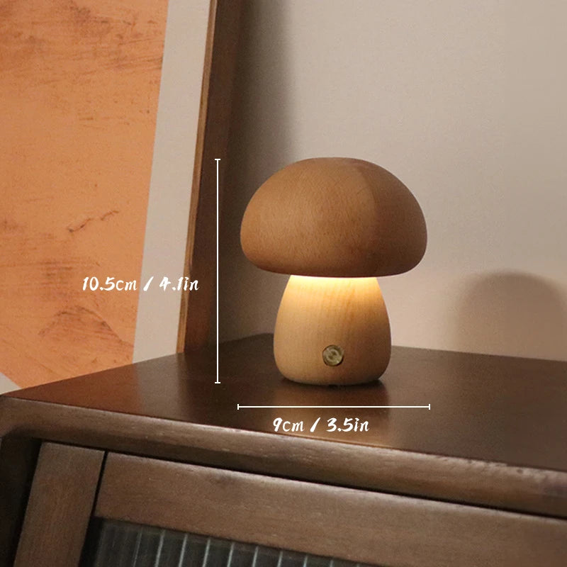 Wooden Mushroom Night Light Touch