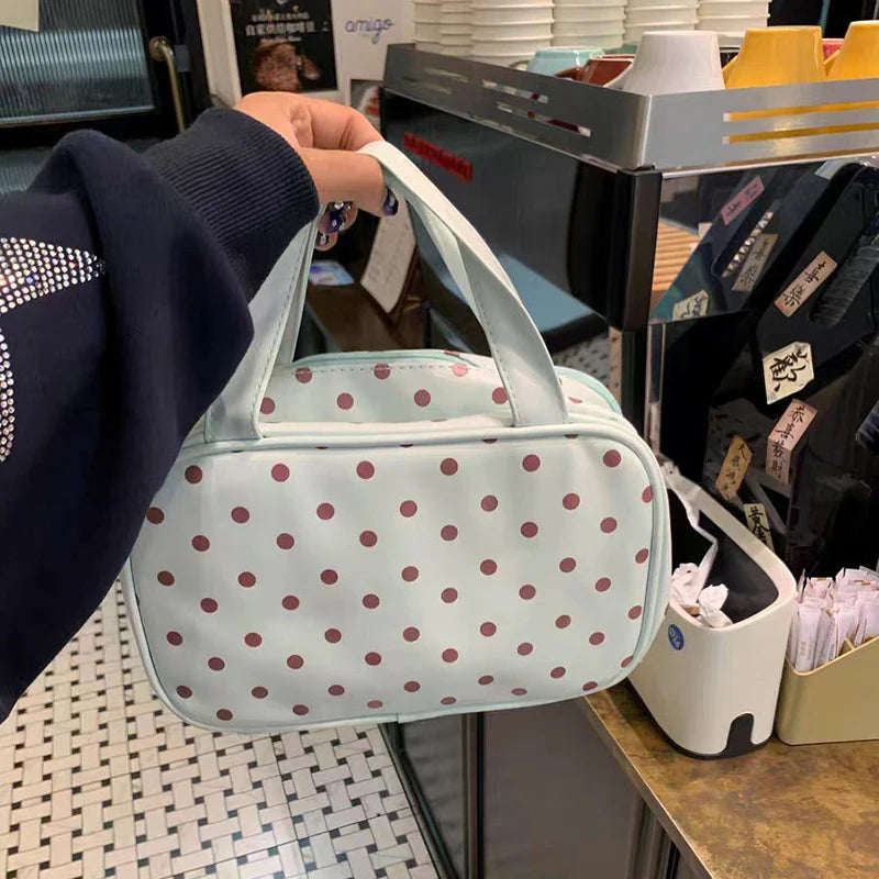Mint Green Polka Dots Makeup Bag