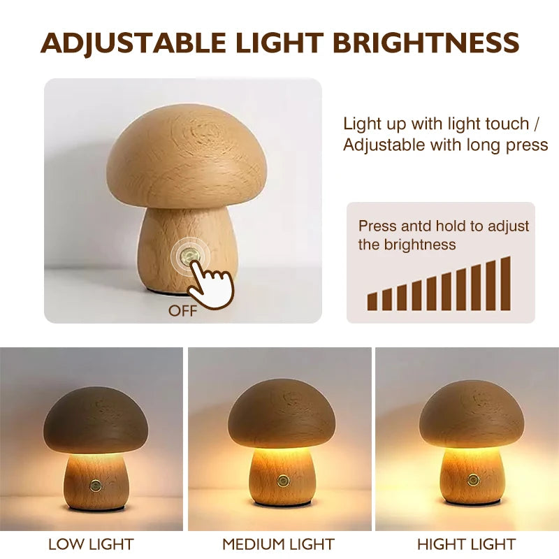 Luce Notturna a Tocco a Forma di Fungo in Legno