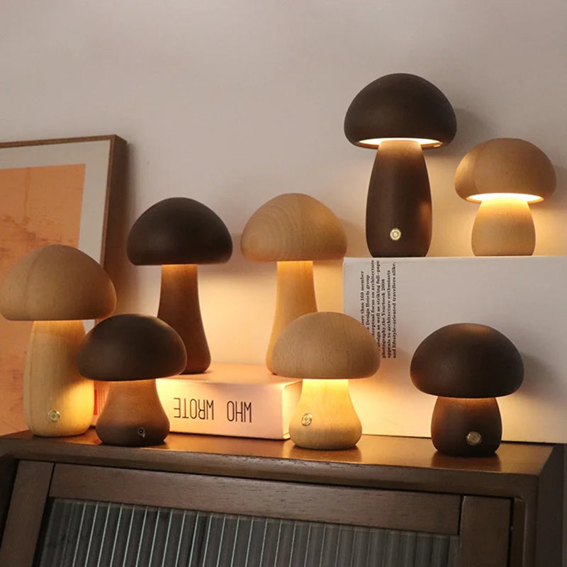 Luce Notturna a Tocco a Forma di Fungo in Legno