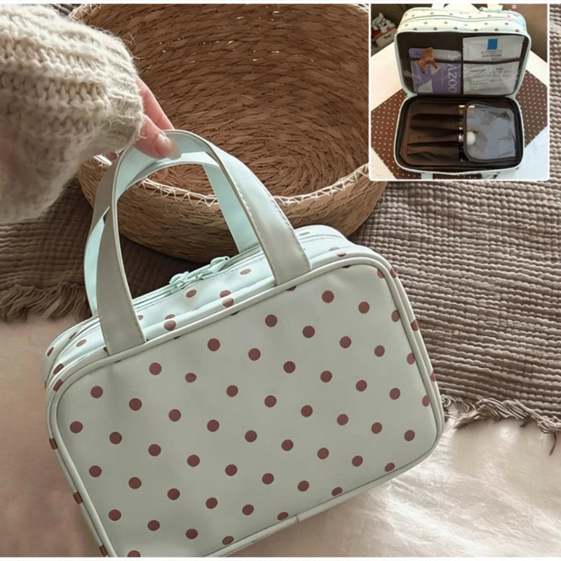 Mint Green Polka Dots Makeup Bag