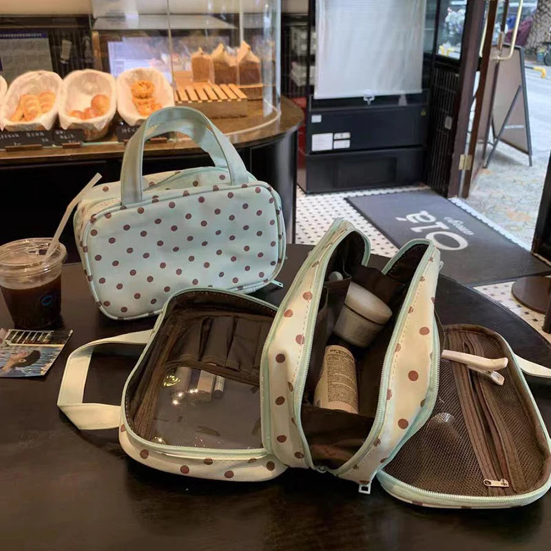 Mint Green Polka Dots Makeup Bag