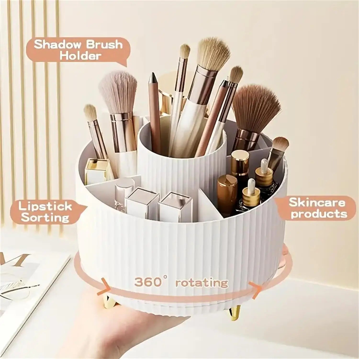 360° Rotierender Make-up-Organizer – Stilvoller Kosmetik-Halter mit 5 Fächern für Ordnung auf deinem Schminktisch.